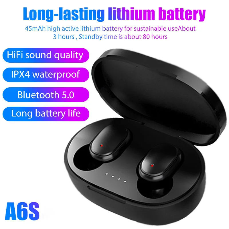 

New A6S TWS Wireless Bluetooth Headset Hearing Aid Outdoor sports stereo Fone Bluetooth headset Suitable for Xiaomi Huawei Ios
