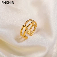 ehshir 316l stainless steel paper clip stitching open ring european american fashion womens ring party jewelry gift