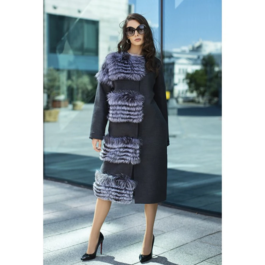 

Best Selling Fur Coat Women Natural Fur Jacket Wool Blend Overcoat Autumn Cardigan Fashion