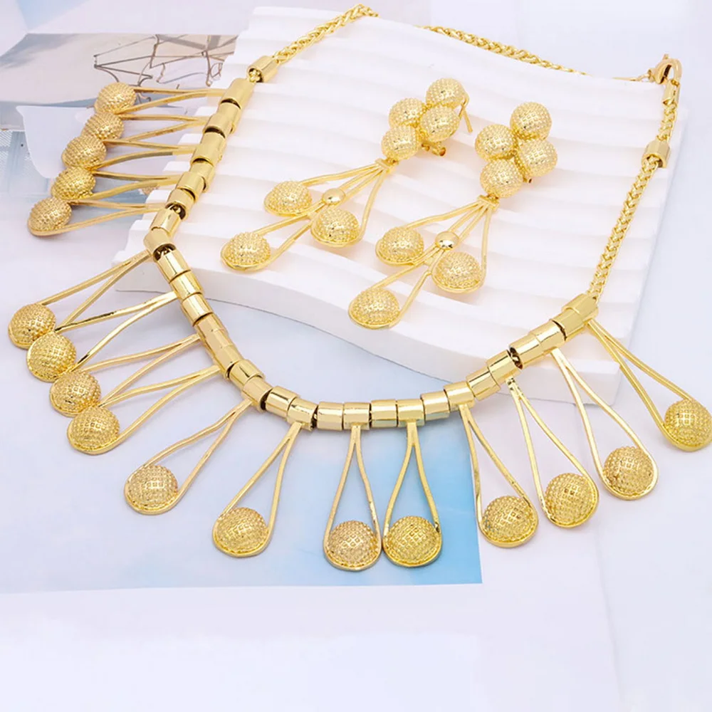 

Luxury Nigerian Dubai Jewelry Sets For Women Italian Gold Color Necklace For Wedding Party Bride Jewellery Bijoux