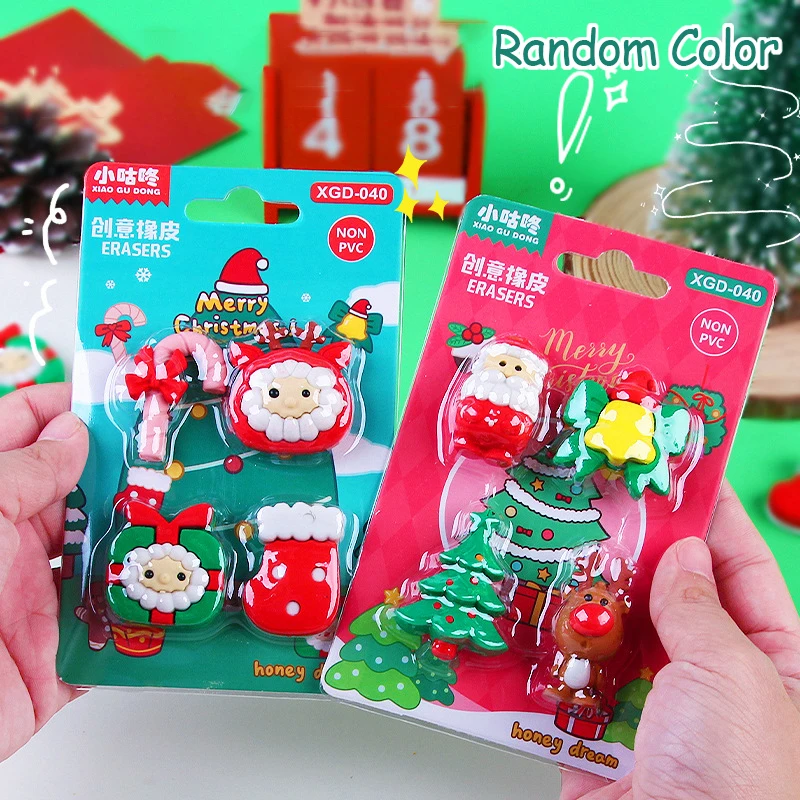 

Ластики для детей 4 шт., набор коробок с рисунком, Рождественский ластик, школьные и офисные принадлежности, подарок для письма