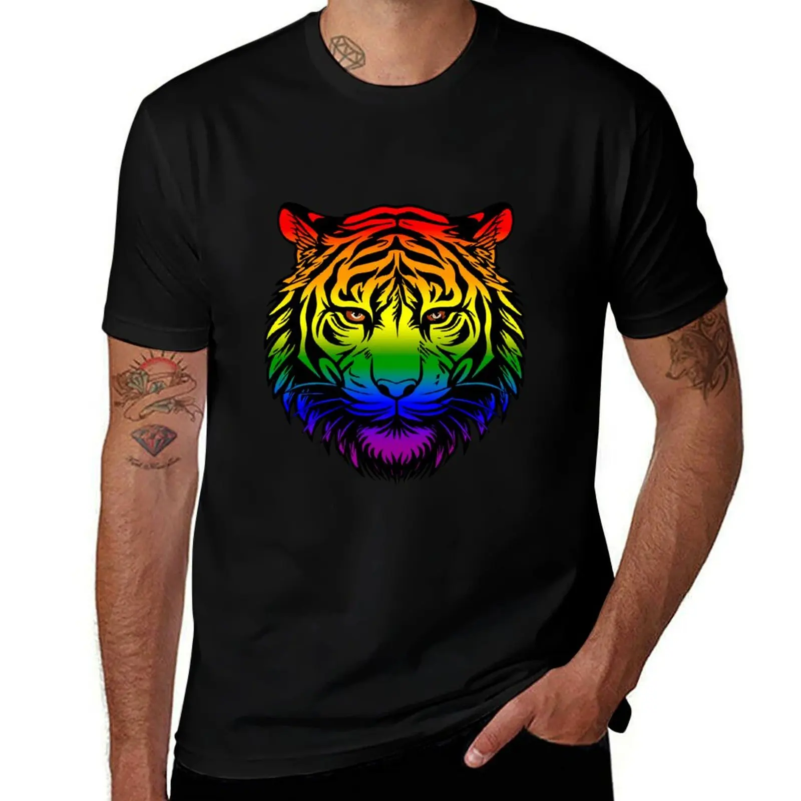 Голова тигра с цветным флагом LGBTQ Rainbow Pride крутая футболка радужным дизайном милые
