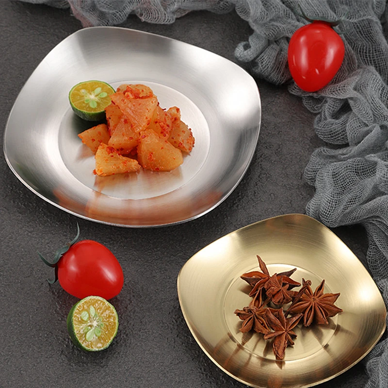 

1Pc Korean Style Stainless Steel Dinner Plates Seasoning Kimchi Barbecue Tableware Cake Snack Dishes Kitchen Plate and dishes