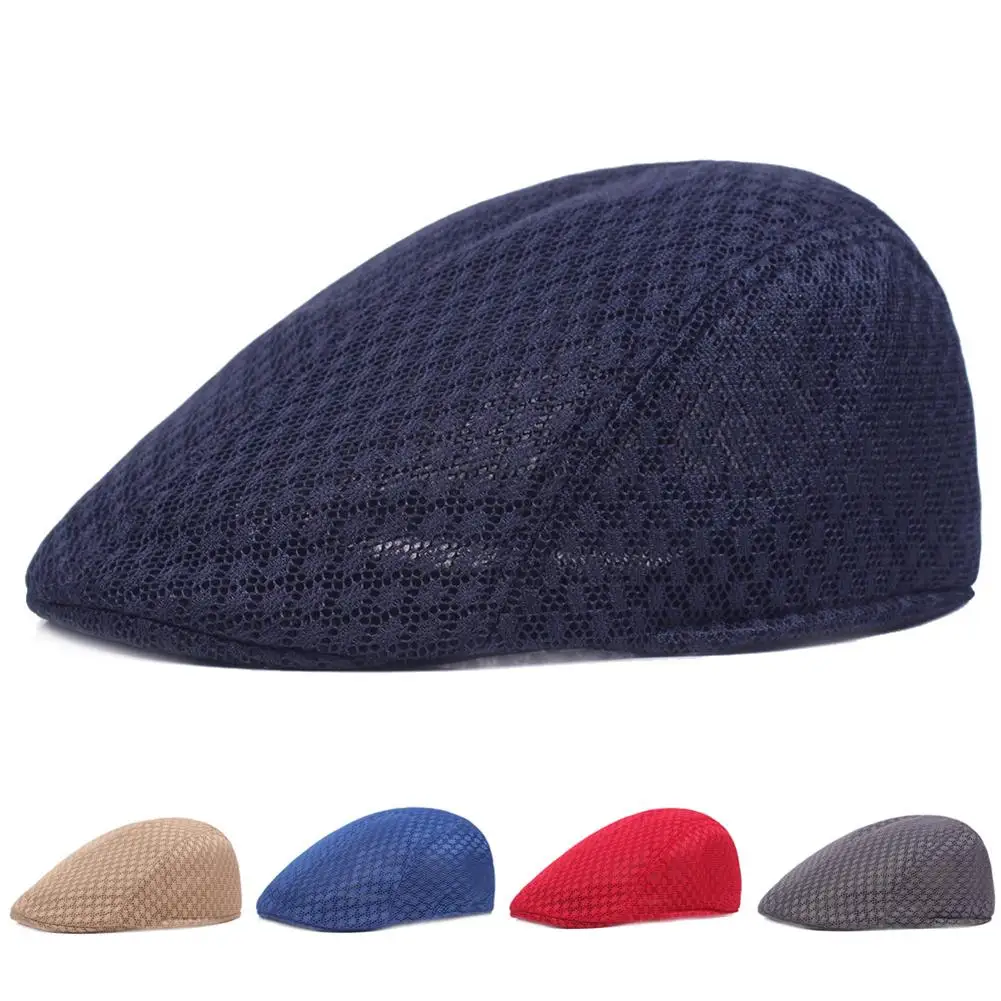 

New Summer Men Women Casual Beret Hat New Fashion Solid Color Flat Cap Hat Adjustable Breathable Mesh Caps Spring Summer Hats