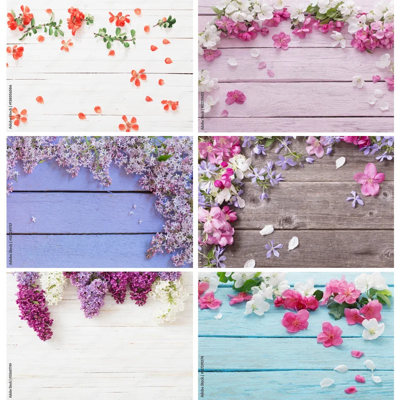 

SHENGYONGBAO Art Fabric Spring Photography Backdrops Props Flower Wood Planks Photo Studio Background 2216 PUO-02