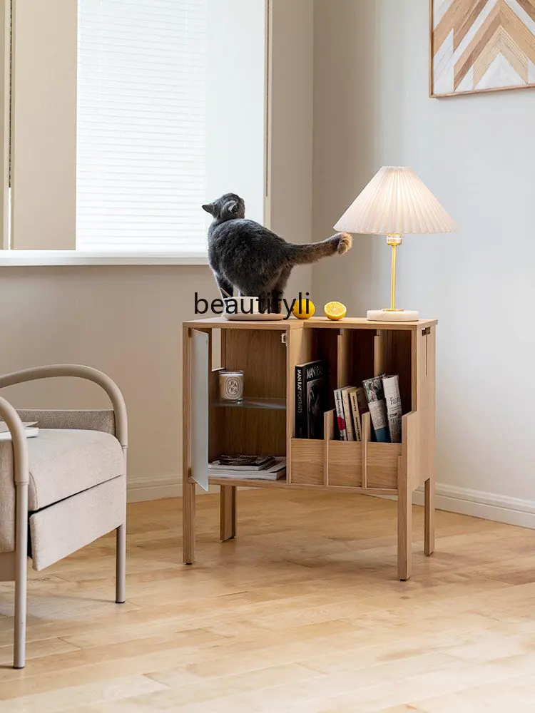 

zq Nordic Solid Wood Bookcase Bookshelf Storage Multifunctional Small Side Cabinet Bedside Table