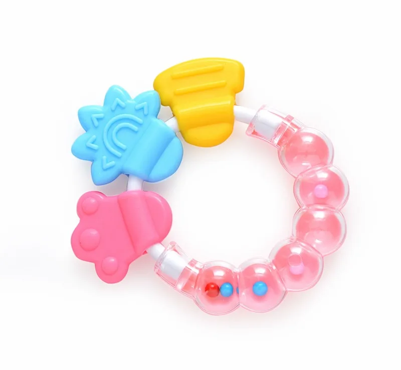 New Cartoon Baby Teether Educational Toys Bite Baby Rattle Round Teether Toys Bed Silica Gel Hand Bell Educational Toys