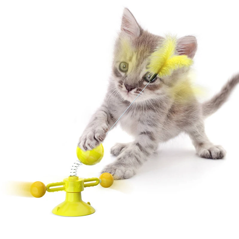 

Funny Cat Turntable Ball Toy 360° Rotation Stick With Suction Cup Spring Multifunction Cat Puzzle Training Pet Interactive Toys