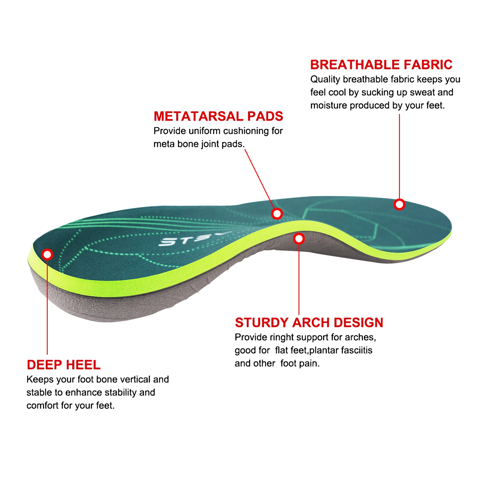 Plantar Fasciitis Pain Relief Orthopedic Insoles Men Flat Feet Arch Support,Women Heel Orthotics Insoles Sneakers Shoe Inserts