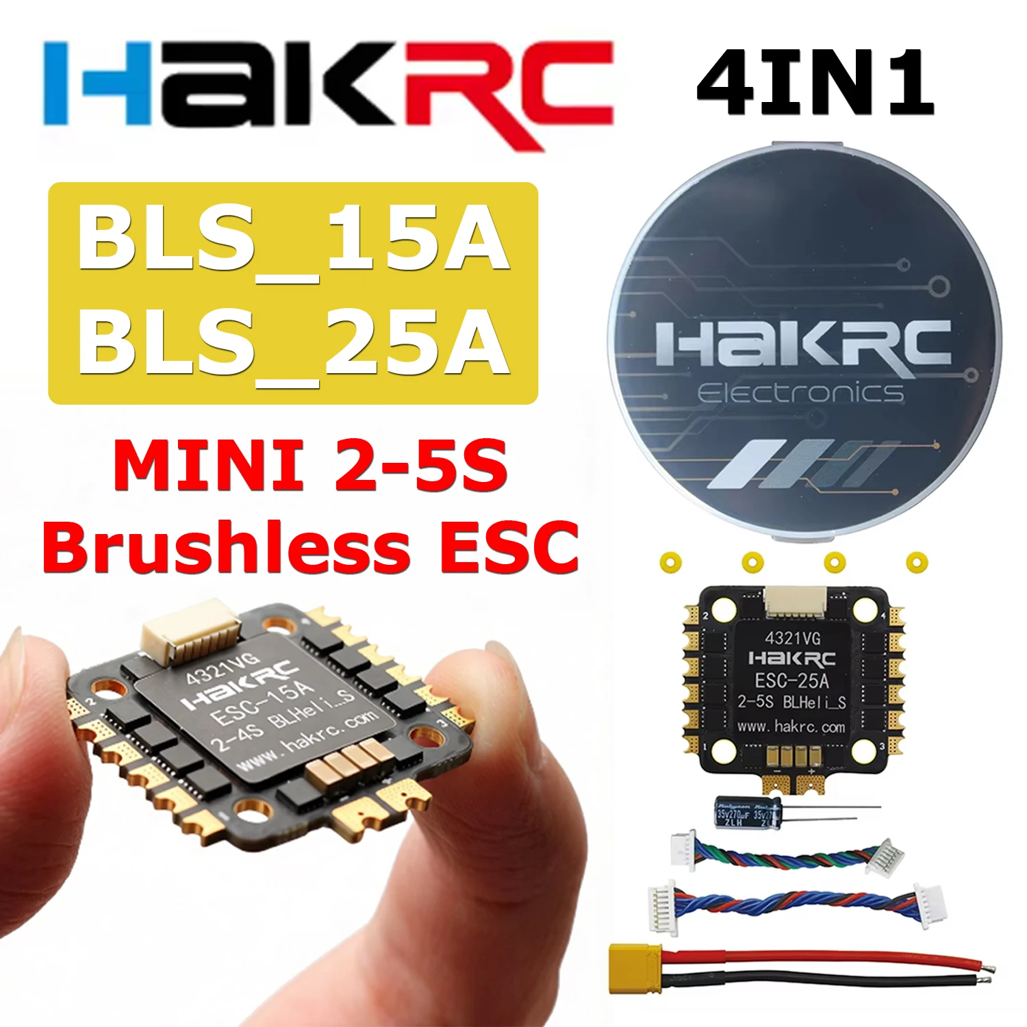 Фото HAKRC Mini 15A 25A 4-в-1 BLHELI_S Бесколлекторный ESC 20*20мм с поддержкой Dshot150/300/600 PWM Oneshot для FPV-дронов и аксессуаров №1