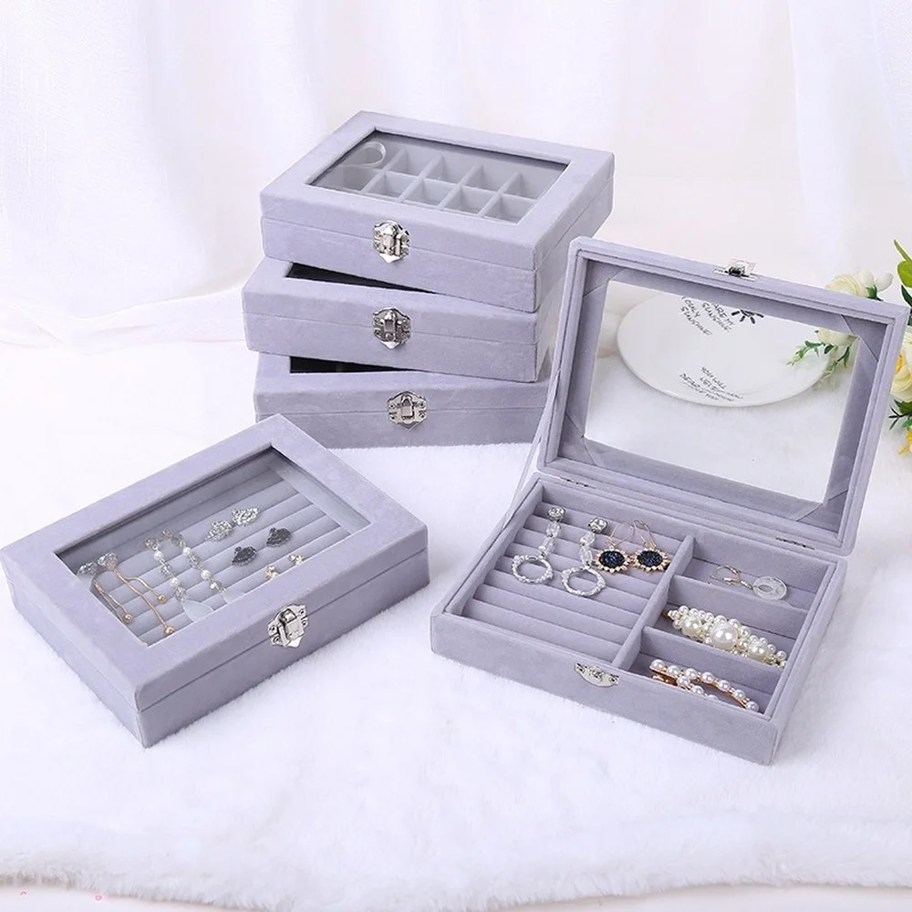 

European and American Simple Portable Jewelry Storage Box Multi-specification Bracelet Jewelry Stud Earrings Flannel Display