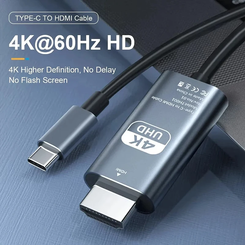Фото Кабель для преобразования видео 4K30Гц/60Гц HD Type-C в HDTV, кабель для синхронной передачи изображения, для ТВ и компьютера, 0.1/2 метра, плетеный кабель для проекции экрана №1