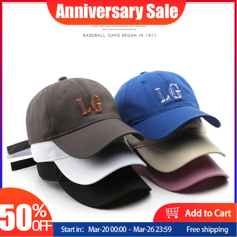 

SLECKTON Cotton Baseball Cap for Men and Women Casual Summer Dad Hat Fashion Letter LG Embroidered Hat Unisex Gorras De Béisbol