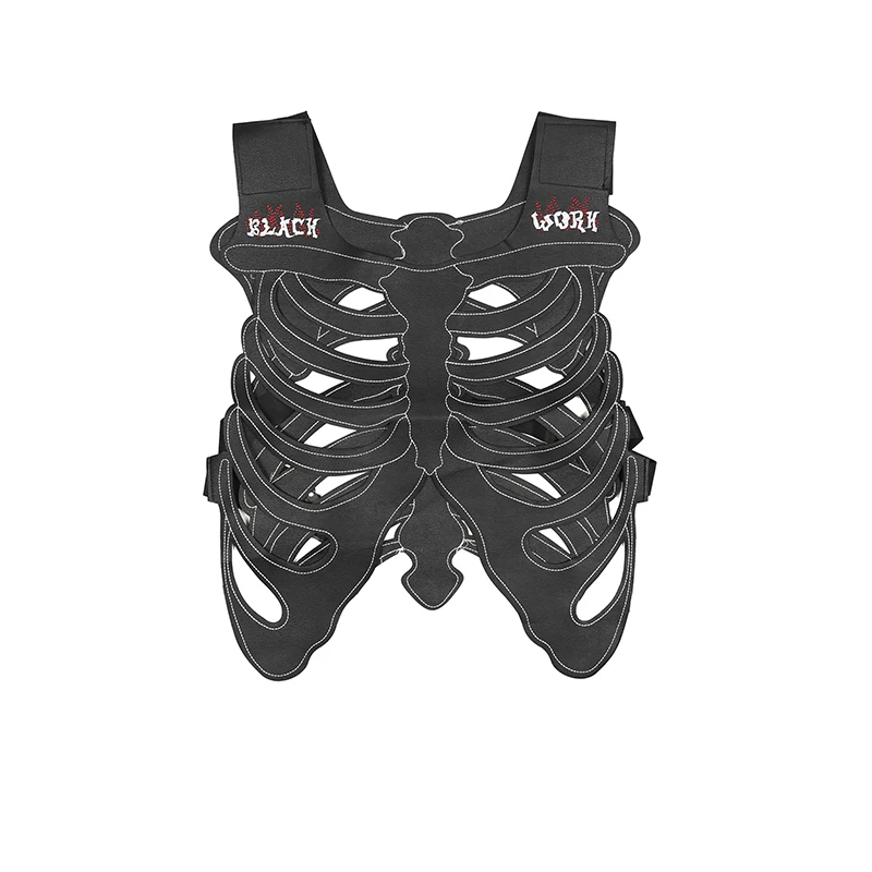 

Harajuku Retro Skeleton PU Leather Vest Men's and Women's Letter Embroidery Streetwear Oversized Sleeveless Tank Top