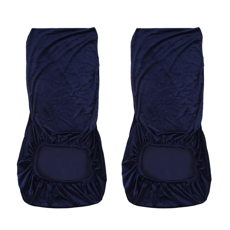 

2X Stretch Fox Velvet Fabric Dining Room Wedding Kitchen Home Short Chair Seat Covers, Navy Blue