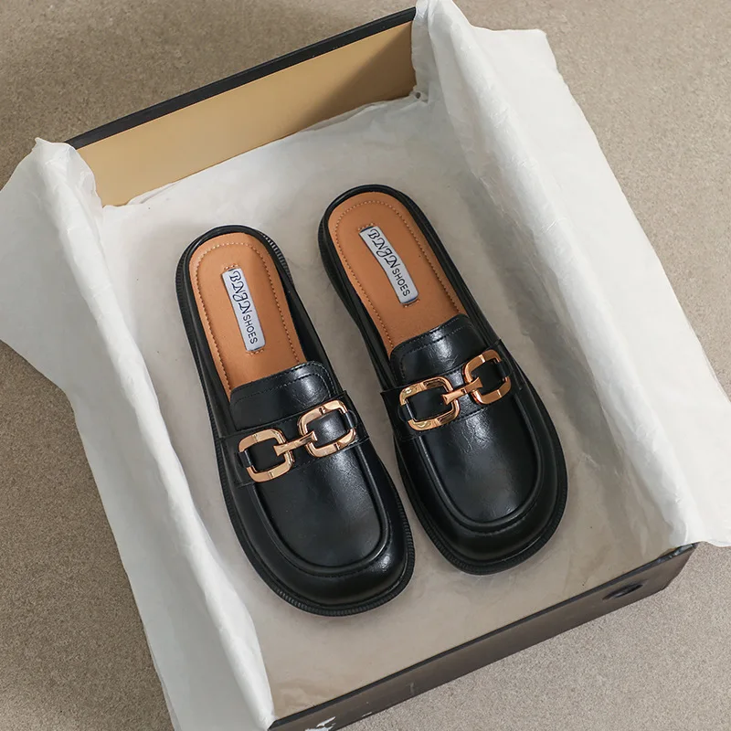 

Туфли женские летние с металлической пряжкой, офисные сандалии, модные повседневные туфли Muller, лоферы, обувь для работы на улице