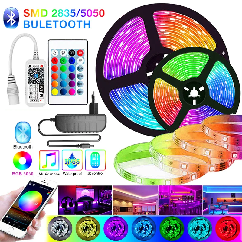LED Strip Light RGB 5050 SMD 2835 Flexible Waterproof Ribbon DIY Led Light Strip RGB Tape Diode Bluetooth Wifi Controller Power