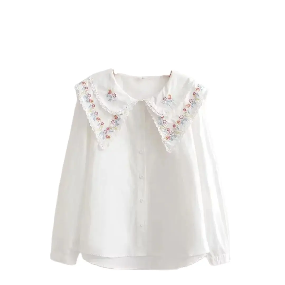 Новинка Весенняя хлопковая рубашка с вышивкой женские кружевные топы отложным