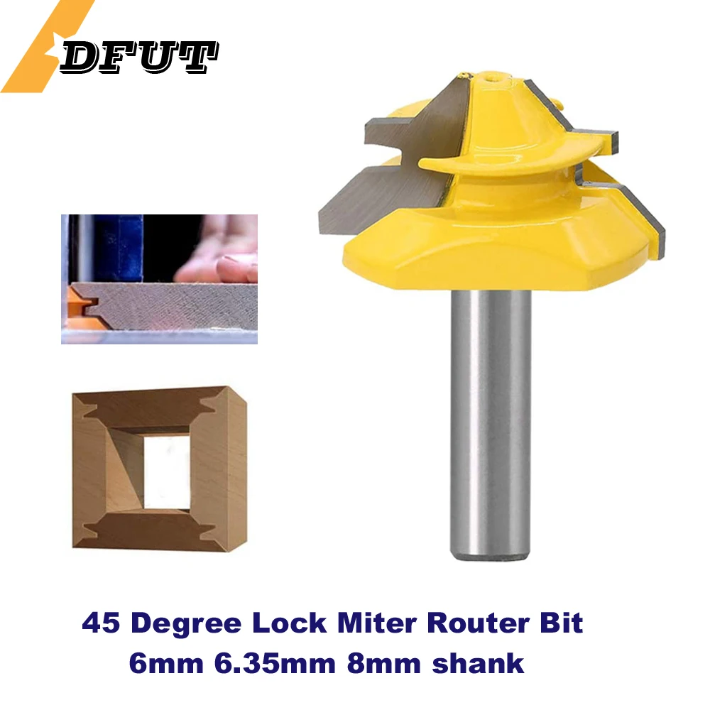 

6/6.35mm/8mm Shank Lock Miter Router Bit 45 Degree Bit Milling Cutter Tenon Woodworking Tool For Wood Cutting Carbide Alloy