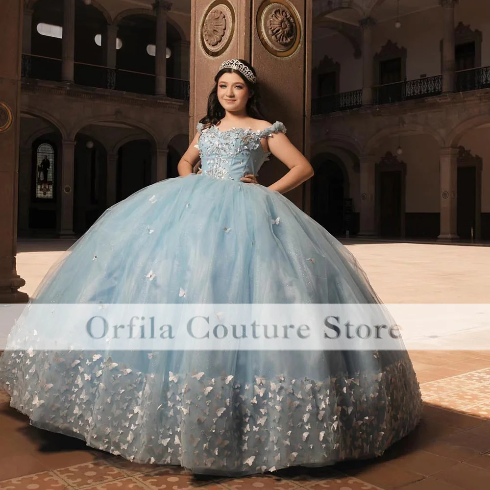 

Orfila Off Shoulder vestido de 15 anos Quinceanera Dresses For Ball Gowns With Butterfly Sweet 16 Prom Party Gowns