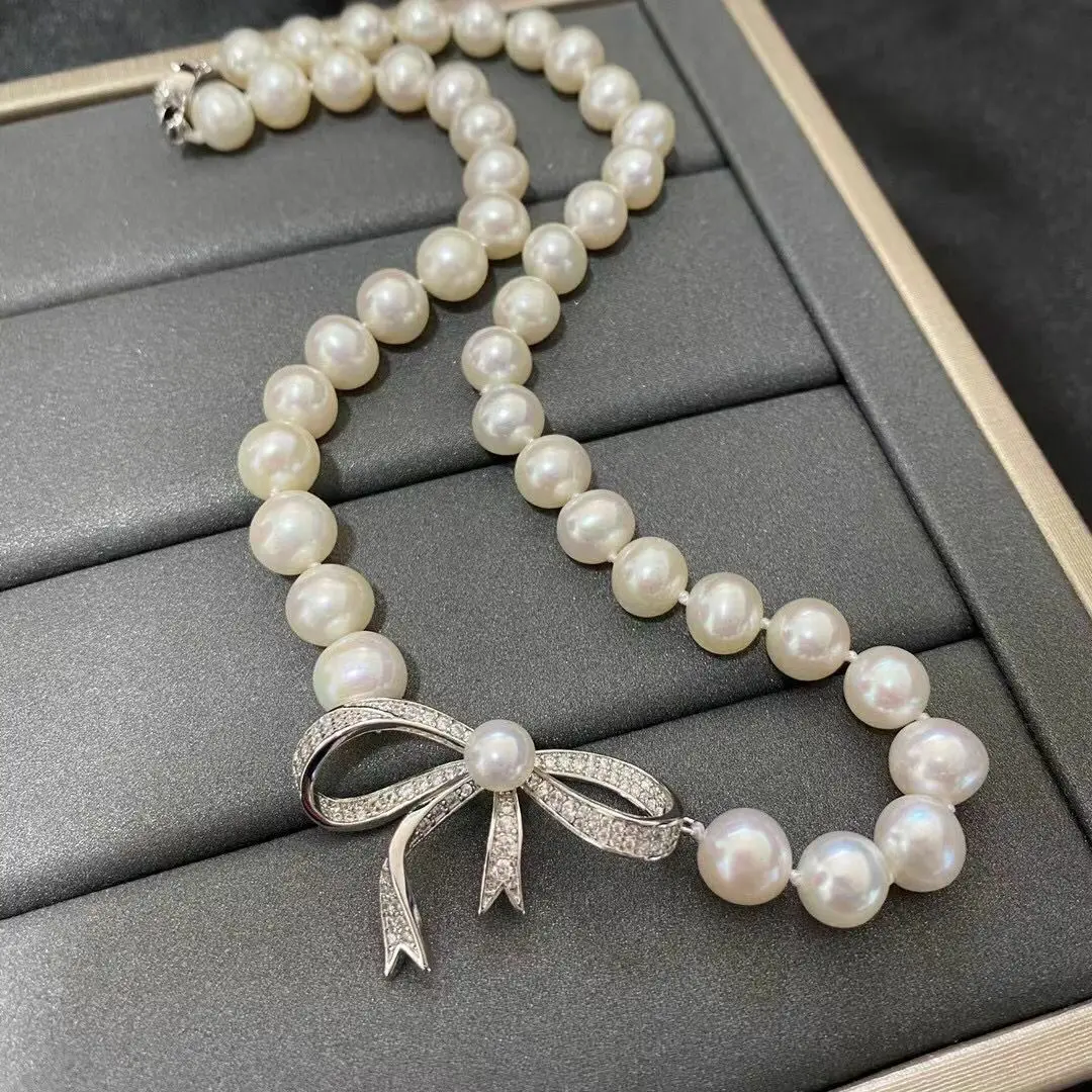 

Великолепное Круглое Белое жемчужное ожерелье 9-10 мм южного моря 18 дюймов