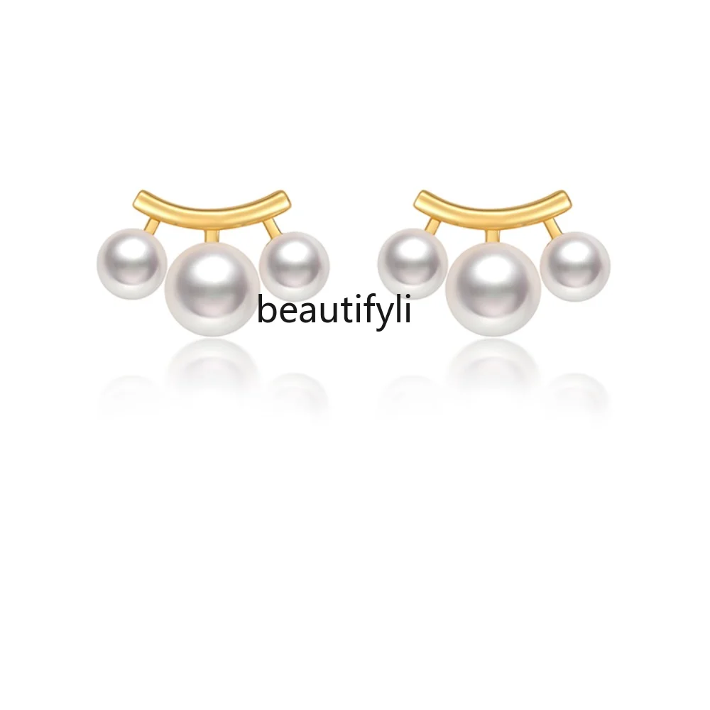 

yj Pearl Stud Earrings for Women Niche Design Earrings Light Luxury Temperament Daily Commuter Earrings