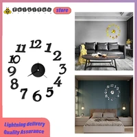 2022new personality luxury diy 3d wall clock acrylic mirror digital sticker round wall clock pointer home decorating items art