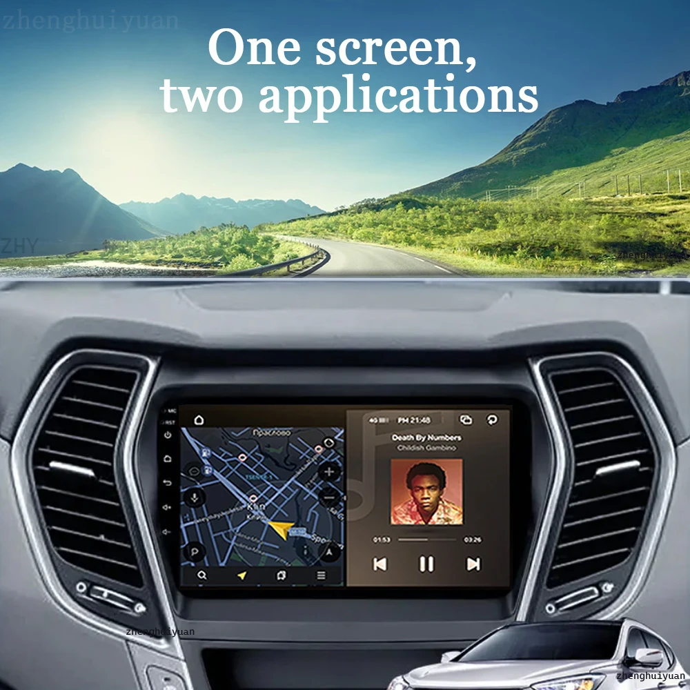 Фото Автомобильное радио Android 14 Carplay для Hyundai Santa Fe 3 Grand IX45 2012-2017 навигация GPS мультимедийный плеер WiFi + 4G стерео видео №3