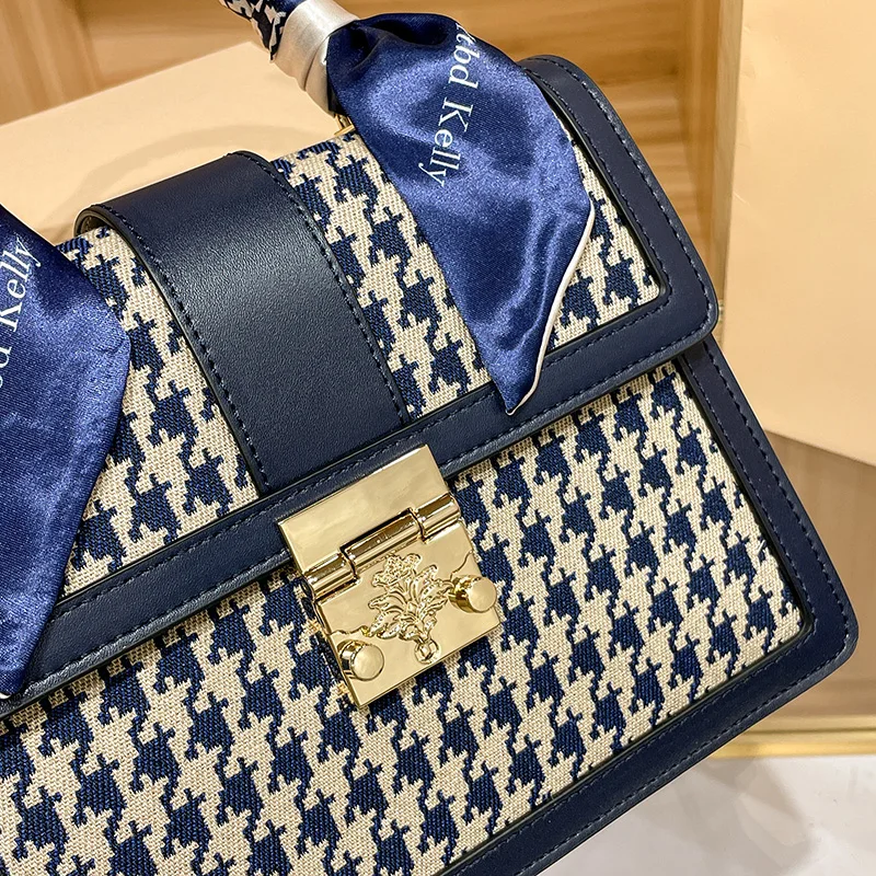 Genuine Leather Shoulder Bag Women Luxury Handbags Houndstooth Designer Sac A Main High Quality Crossbody Bags for Women