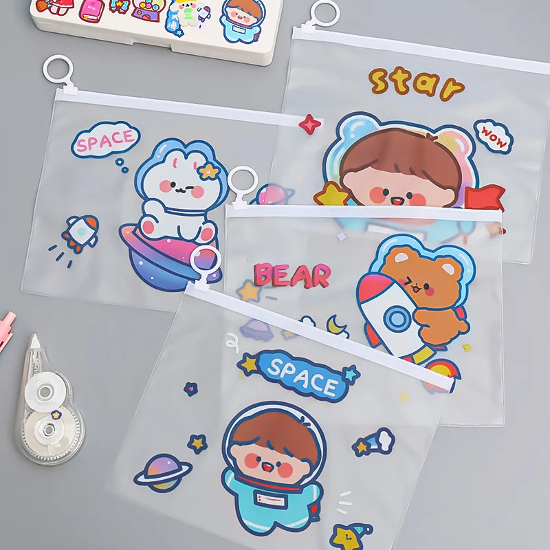 

5Pcs Cartoon Astronaut Transparent File Bag Pencil Case High Capacity Zipper Folders Storage Bags School Supplies