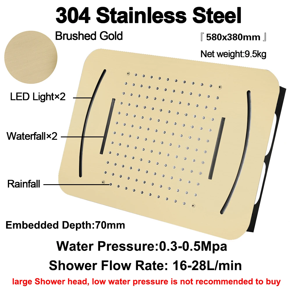 M Boenn Матовая золотая массажная система для душа с скрытым термостатом смеситель