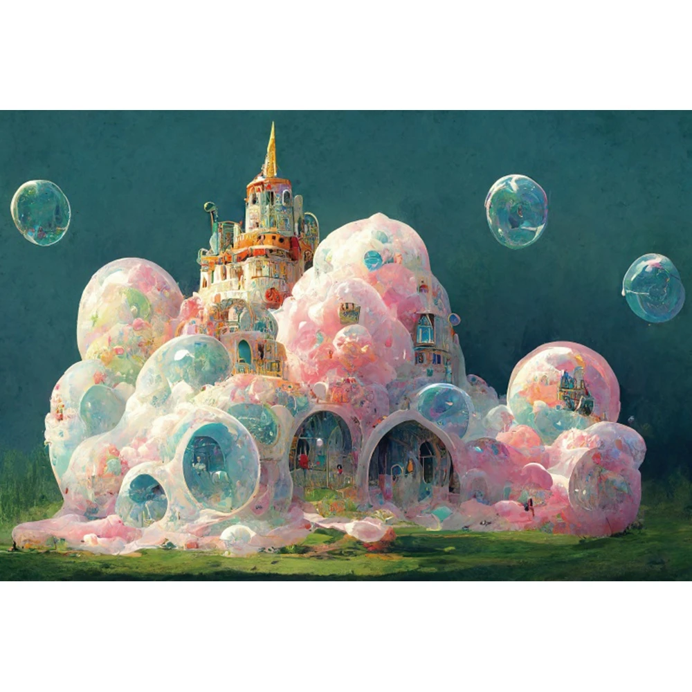 Фон для фотосъемки с изображением весенней страны чудес мечтательного замка