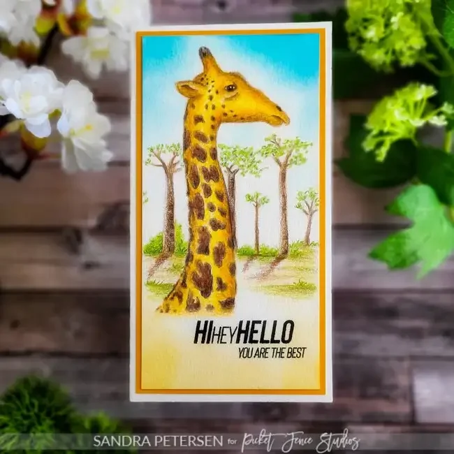 Привет привет здравствуйте штамп с жирафом и искусственное украшение трафарет