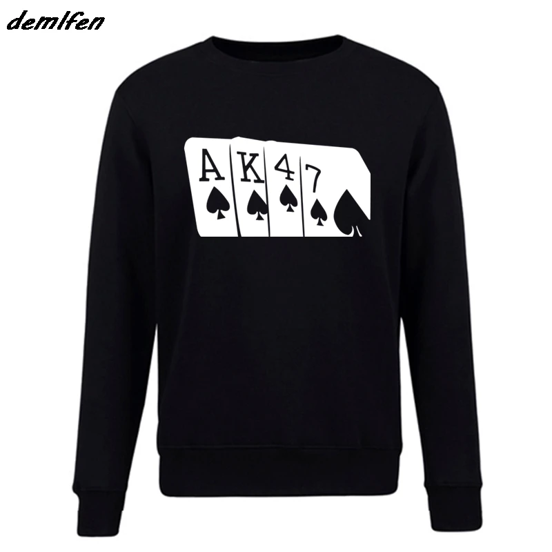 

Spring autumn Men Hoodie AK47 Sweatshirt Soviet USSR Russian Poker Hand Printed Fleece hoodies Hip Hop Coat Tops Harajuku