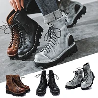 new genuine leather military boots men winter cowboy boots ankle boots skull gothic punk shoes platform motorcycle boots botas