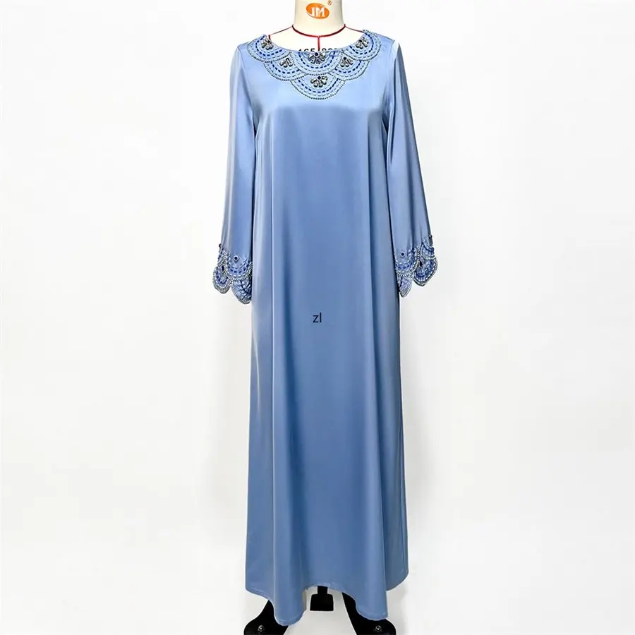 Vintage Luxury Rhinestone Banquet Evening Party Dress Elegant Casual O-Neck Long Sleeve Modest Fashion Ladies Dresses