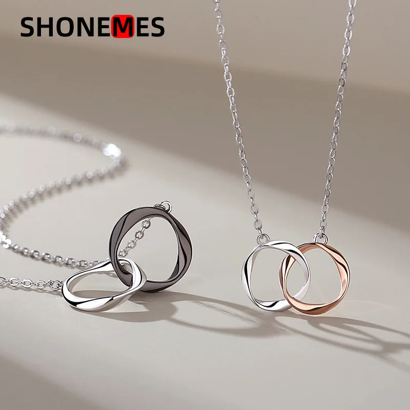 

ShoneMes Mobius Rings Necklace Sterling 925 Women Men S925 Clavicle Chain Choker Creative Jewelry Gifts for Lover
