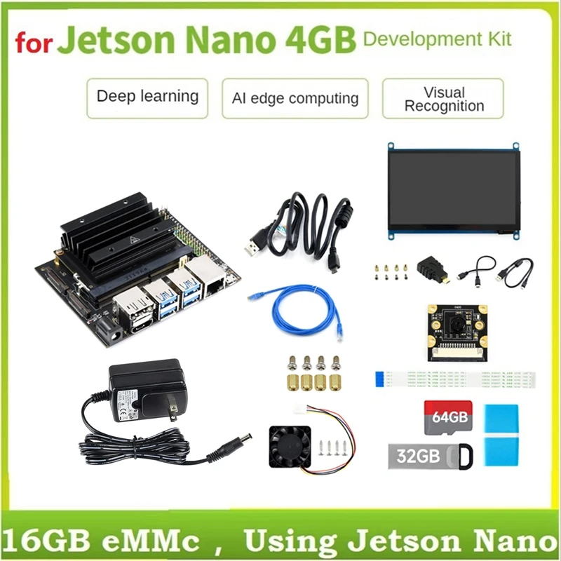 

For Jetson Nano 4G Development Kit With 800W Camera+Network Cable+32G USB Drive+64G SD Card+Reader+Power Cable