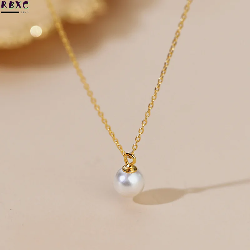 

French Light Luxury Pearl Necklace Femininity Ins Simple Light Luxury Niche S925 Sterling Silver 14k Shell Bead Pendant