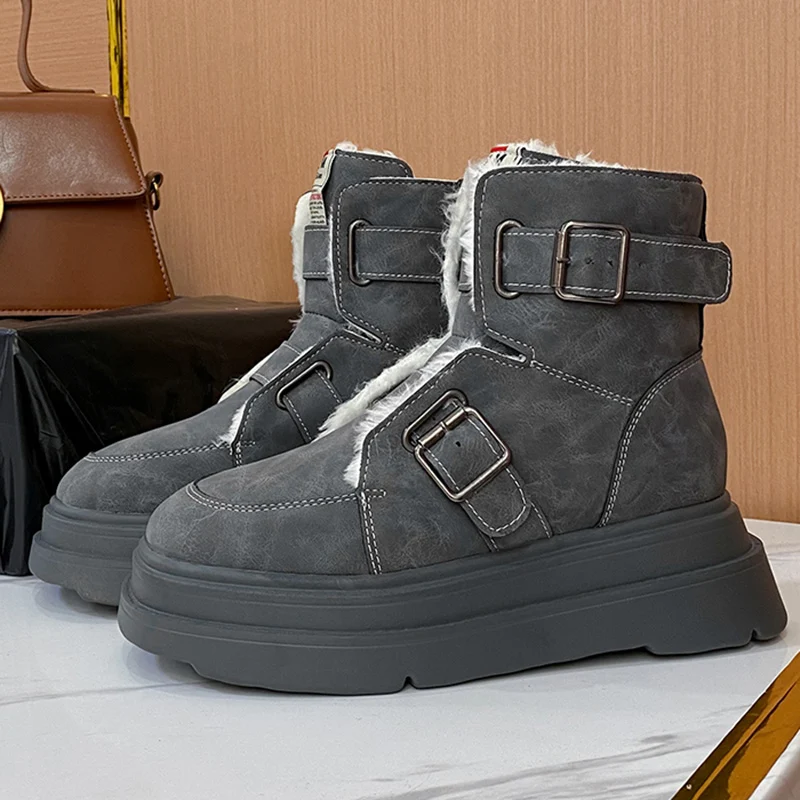 STRONGSHEN Women Snow Boots Winter PU Plush Warm Ankle Boots Female Slip On  Casual Botas Mujer High Top Ladies Cotton Shoes