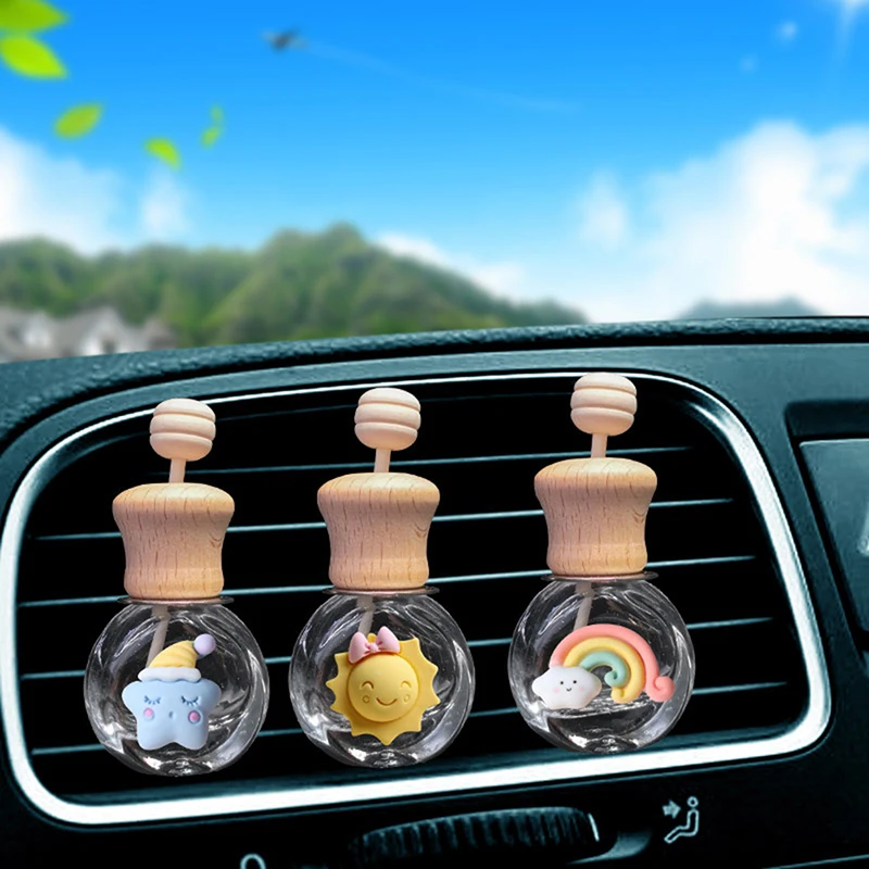 Car Fragrance Empty Glass Bottle Cute Car Air Freshener Bottle Perfume Clip Air Vent Outlet Aromatherapy Essential Oils Diffuser