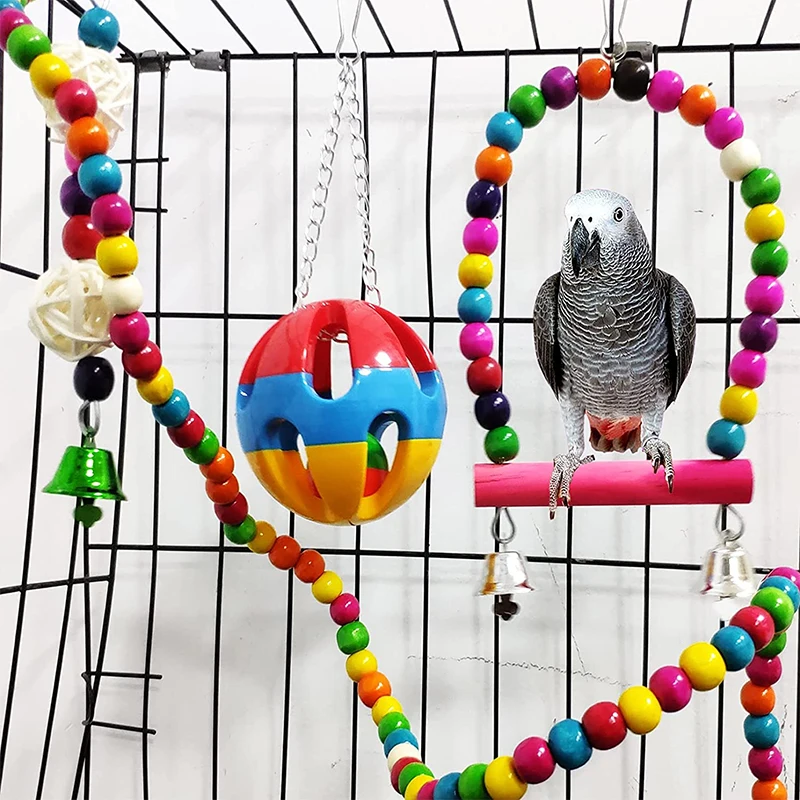 

10 Packs Bird Swing Chewing Toys Parrot Hammock Bell Toys Parrot Cage Toy Bird Perch With Wood Beads Hanging for Small Parakeets