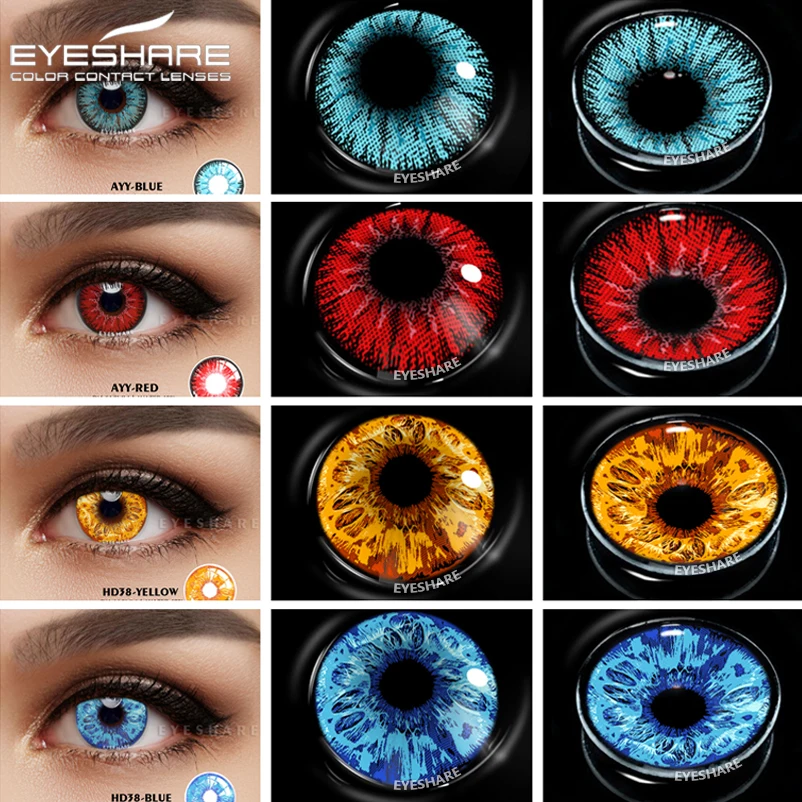 

Цветные контактные линзы EYESHARE для косплея для глаз, 2 шт., контактные линзы синего цвета ed для аниме Хэллоуина, ежегодная красота, макияж, сум...