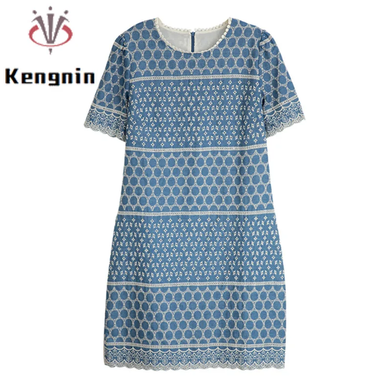 

New 2022 Summer Hollow Out Embroidery Lace Women's Dresses O-Neck A-Line Female Robe Loose Plus Size S- 4XL Lady Vestido KE2857