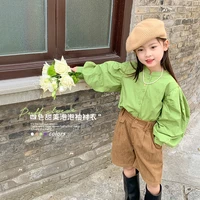 children korean style lantern sleeve blouse shirt spring autumn girls cotton retro shirt elegant kids tops