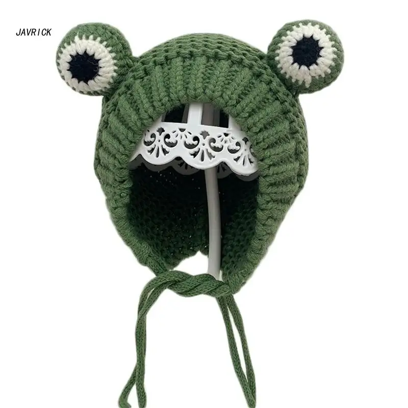 

Зимняя Шапка-бини для детей, детская теплая плотная вязаная шапка с флисовой подкладкой, милая шапка для Глаз лягушки, уличная шапка-ушанка ...
