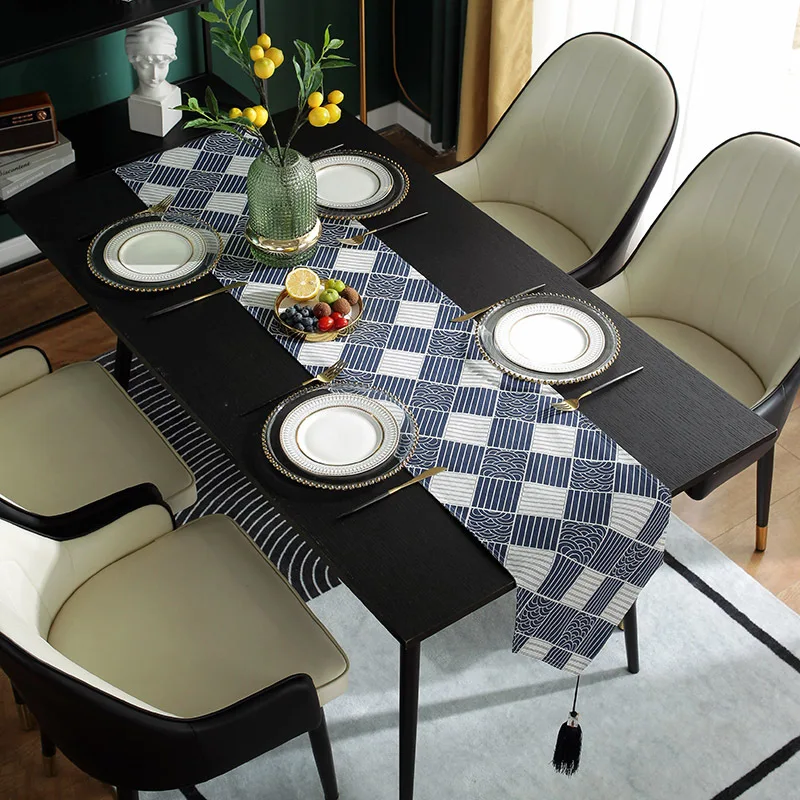 

New Modern Minimalist Table Runner Wave Pattern Cotton And Linen Plaid Tea Mat Fabric TV Cabinet Coffee Table Long Tablecloth