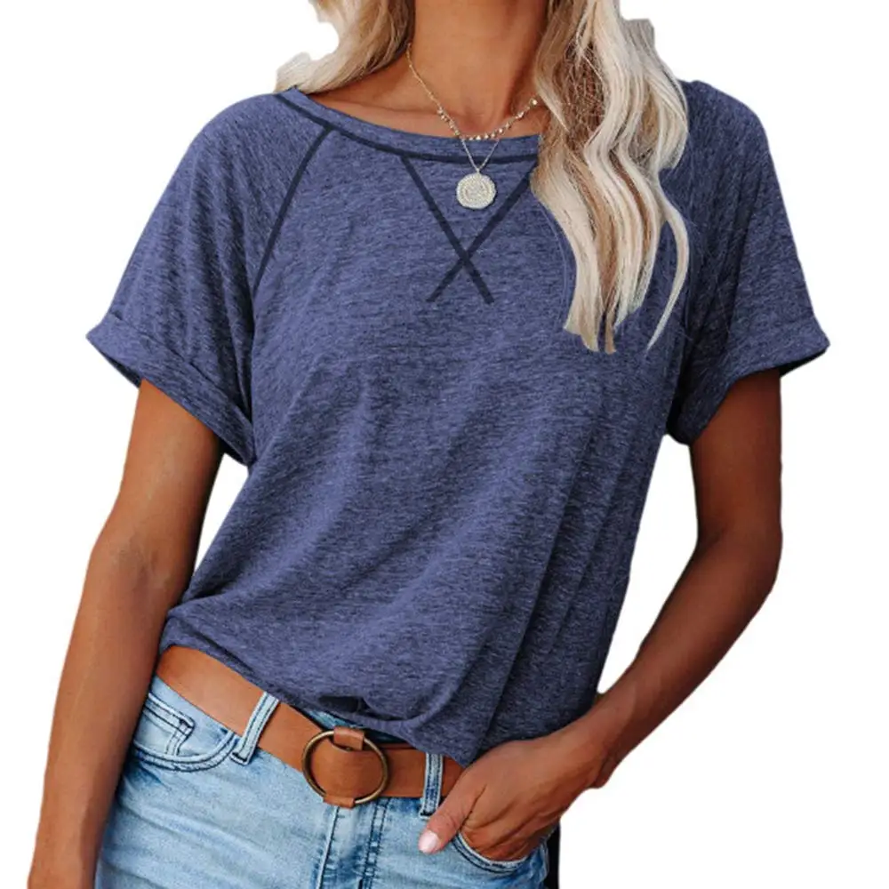 

Women Tops Short Sleeve Color Block T-Shirts Tees Raglan Casual Loose Fit Tunic Tops