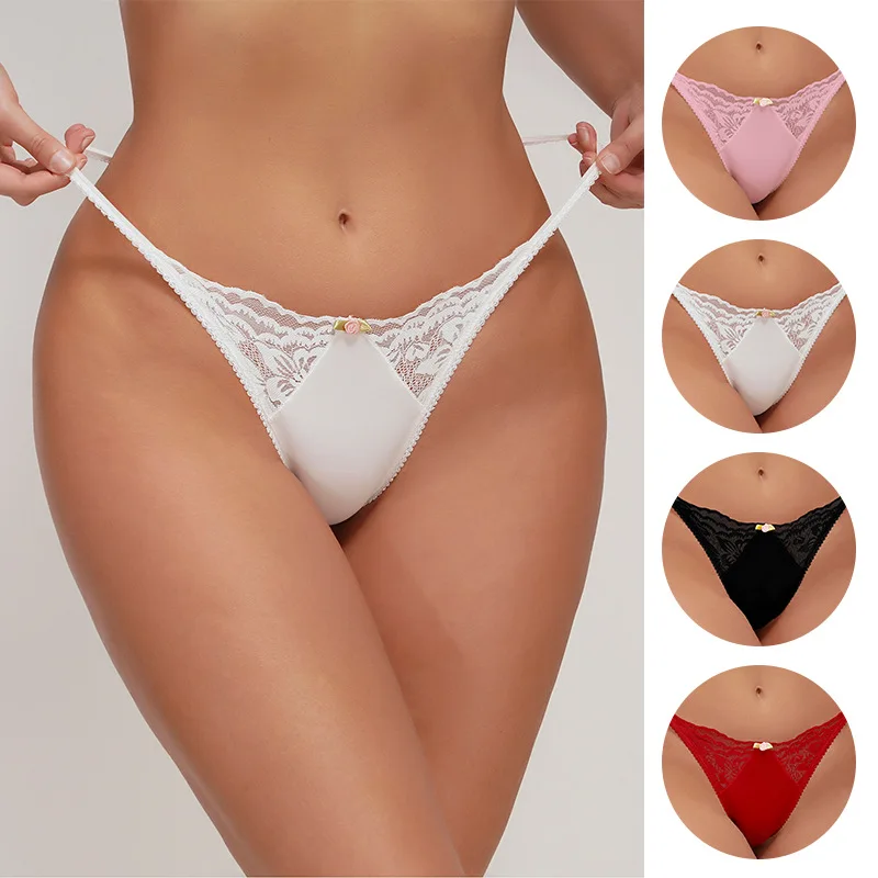 

3PCS Women Sexy Lace Panties Floral Perspective Thong Low Rise Women Underwear Soft Panty Comfortable G String Thongs Lingerie