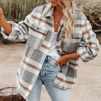 high sales 2022 autumn and winter new long sleeved loose plaid shirt woolen coat womens casual street style high quality coat